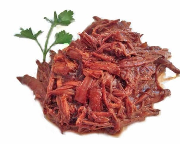 a plate of shredded beef.