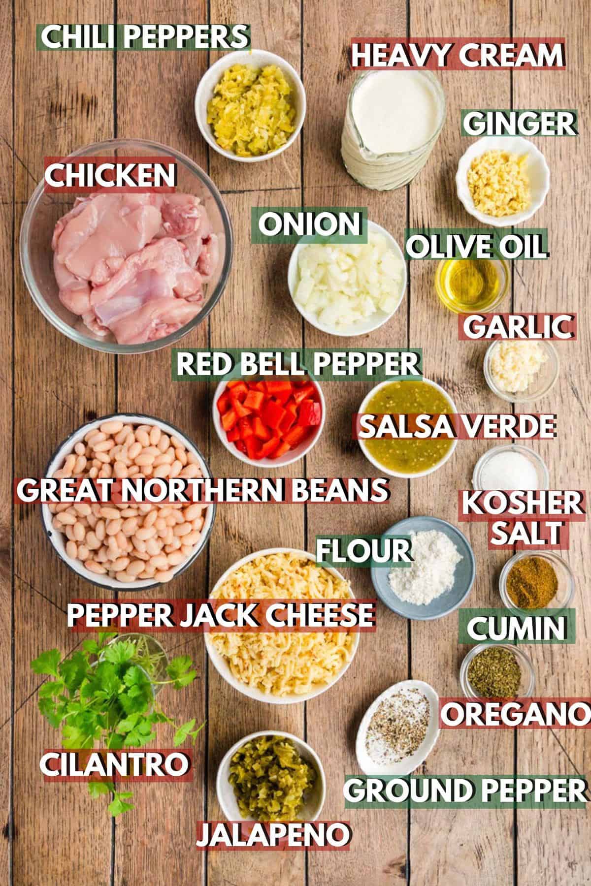 Ingredients for white chicken chili.