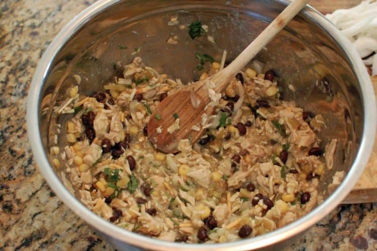 A bowl of ingredients for Enchilada and Chicken