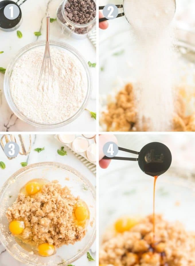 A mixing bowl with flour and cookie dough