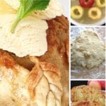 Apple dumpling with ice cream and process photo of making the recipe.