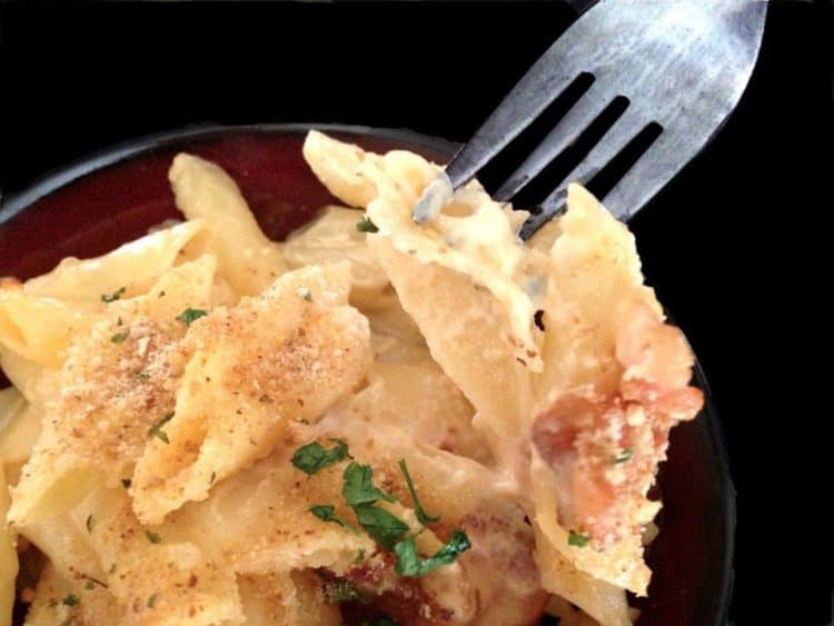 Table fork with mac and cheease.