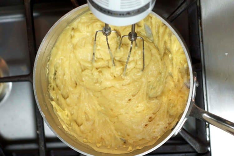 A mixing bowl full of batter