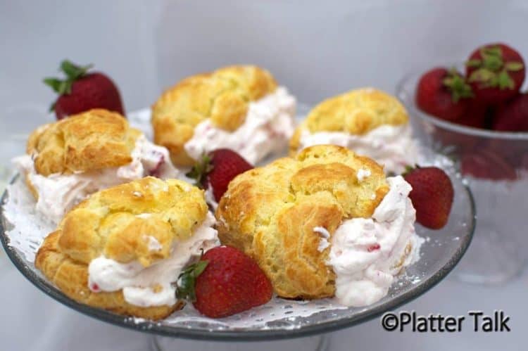 A round platter of creampuffs