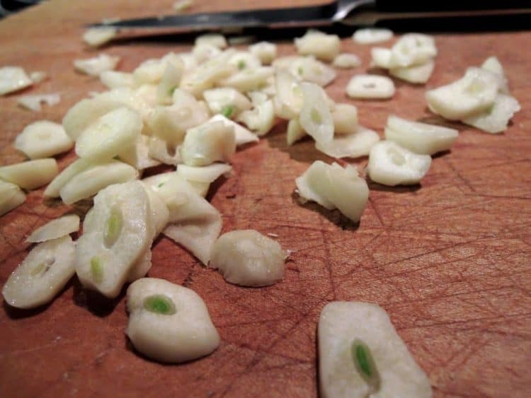 Slices of fresh garlic