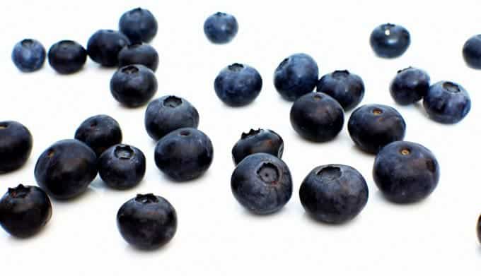 Loose blueberries on white background