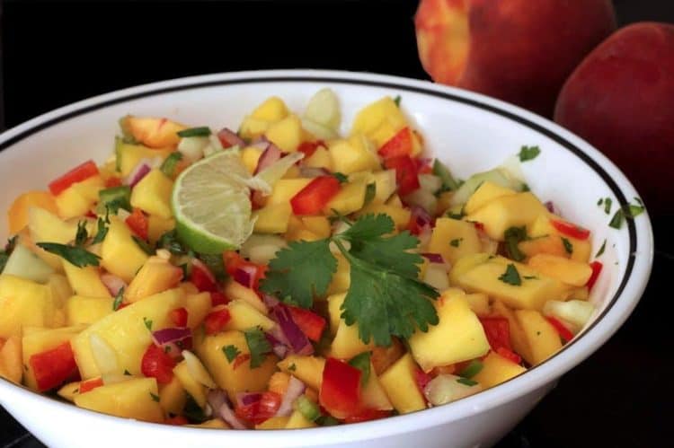 A bowl of mango salsa