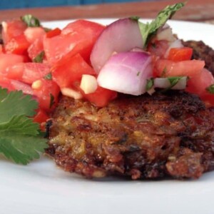 A lentil burger with salsa