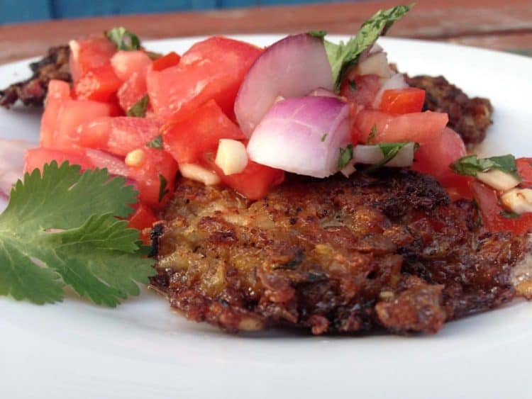 A lentil burger with salsa