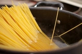 pasta being boiled on the stove