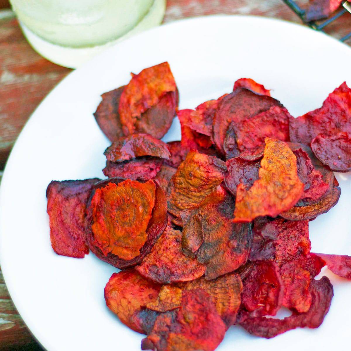 A plate of beet chips