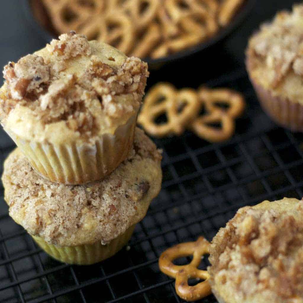 A close up of pretzel muffins.