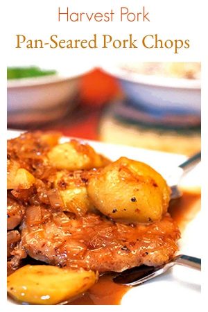 Serving dish containing pork and apple entree