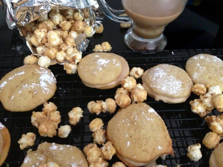 A close up of food, with Whoopie pie and Caramel corn