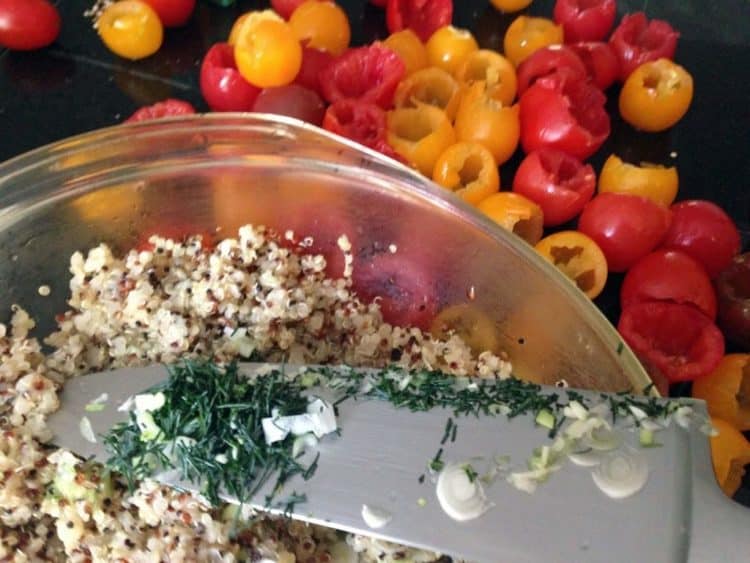 A bowl of goat cheese and quinoa.