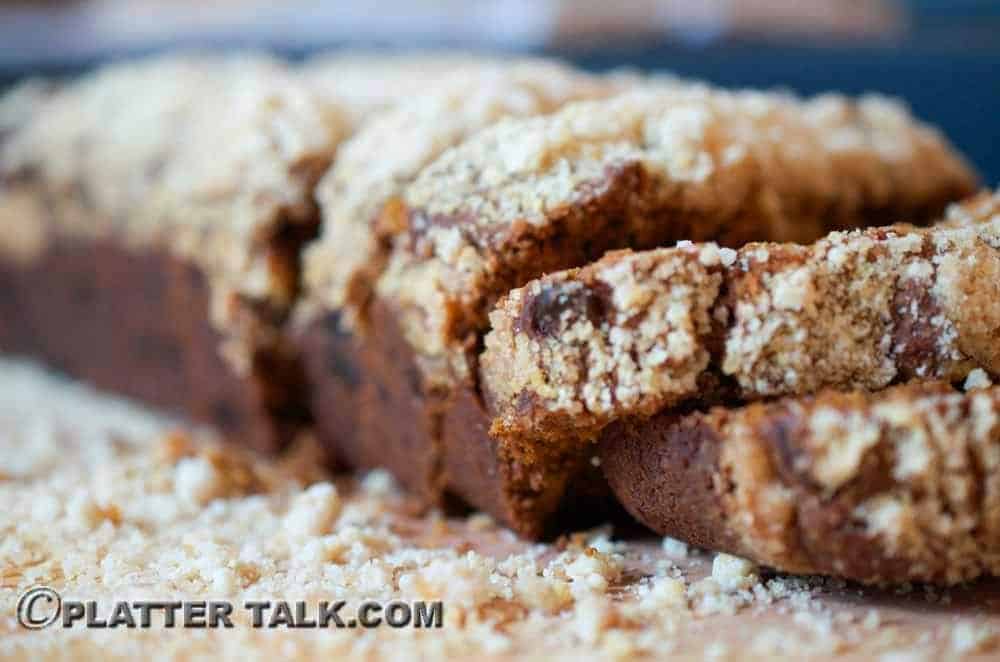 A close up of a pieces of pumpkin bread.