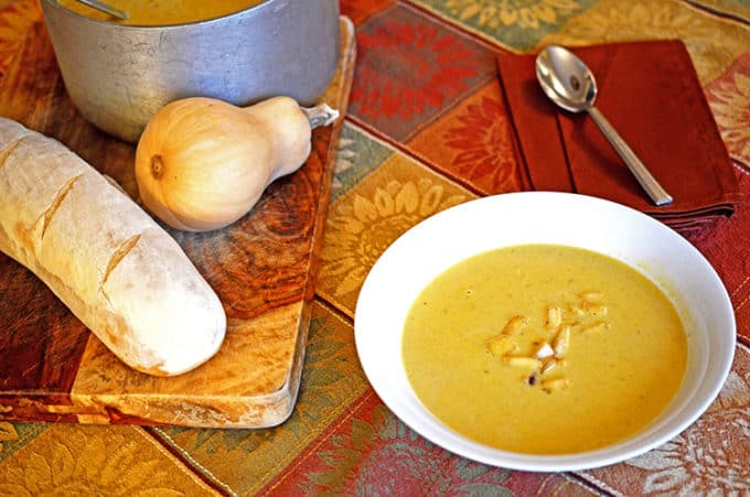 A bowl of butternut squash soup.