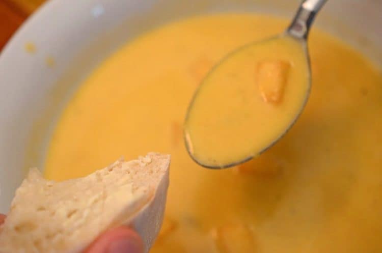 A close up of a bowl of squash soup.