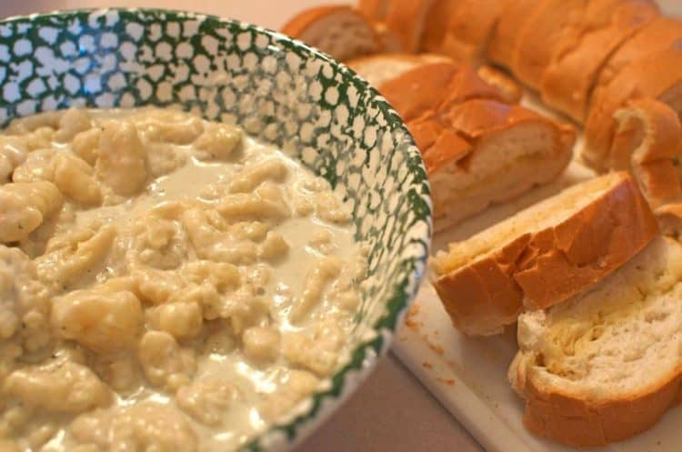 A bowl full of gnocchi.