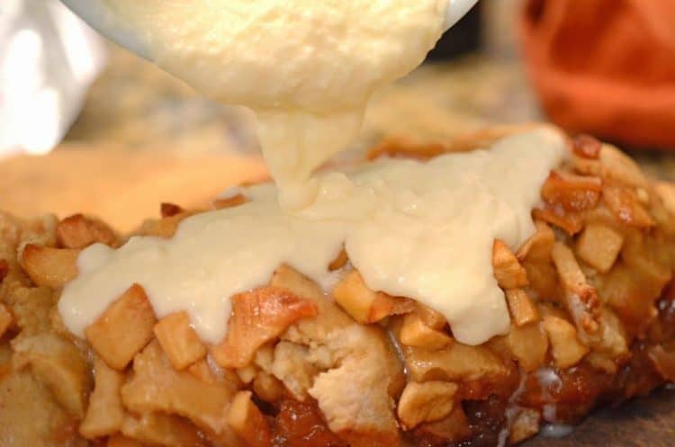 A close up of apple bread.