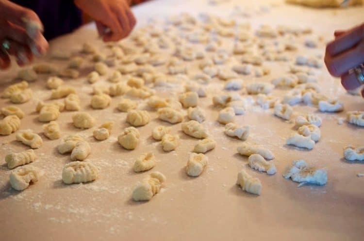 Gnocchi being formed.