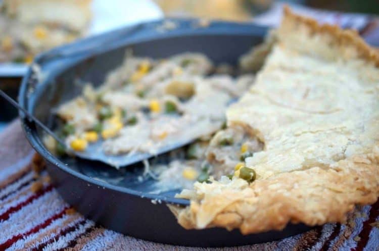 A pan filled with a pot pie.