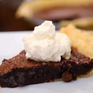 A piece of chocolate pie on a plate