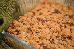 A close up of a Nutella oatmeal crumb bars