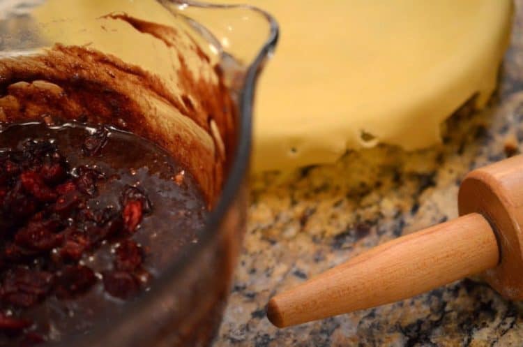 chocolate cherry pie filling in a bowl