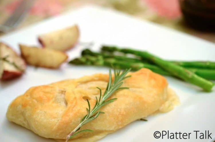 A plate of food, with Puff pastry