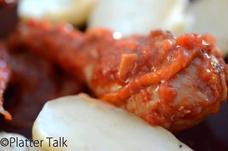 A close up of chicken on a plate.