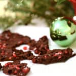 Some Chocolate Bark with a green ornament.
