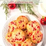 Plate of cherry Christmas cookies.