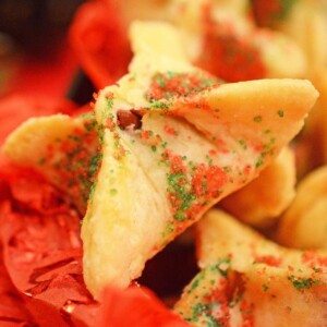 Holiday Christmas cookie dusted with colored sugar.