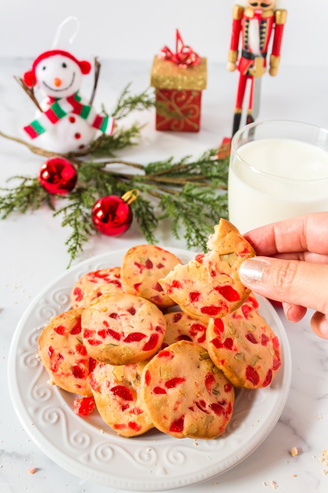 Taking a bite out of a Cherry Christmas cookie.