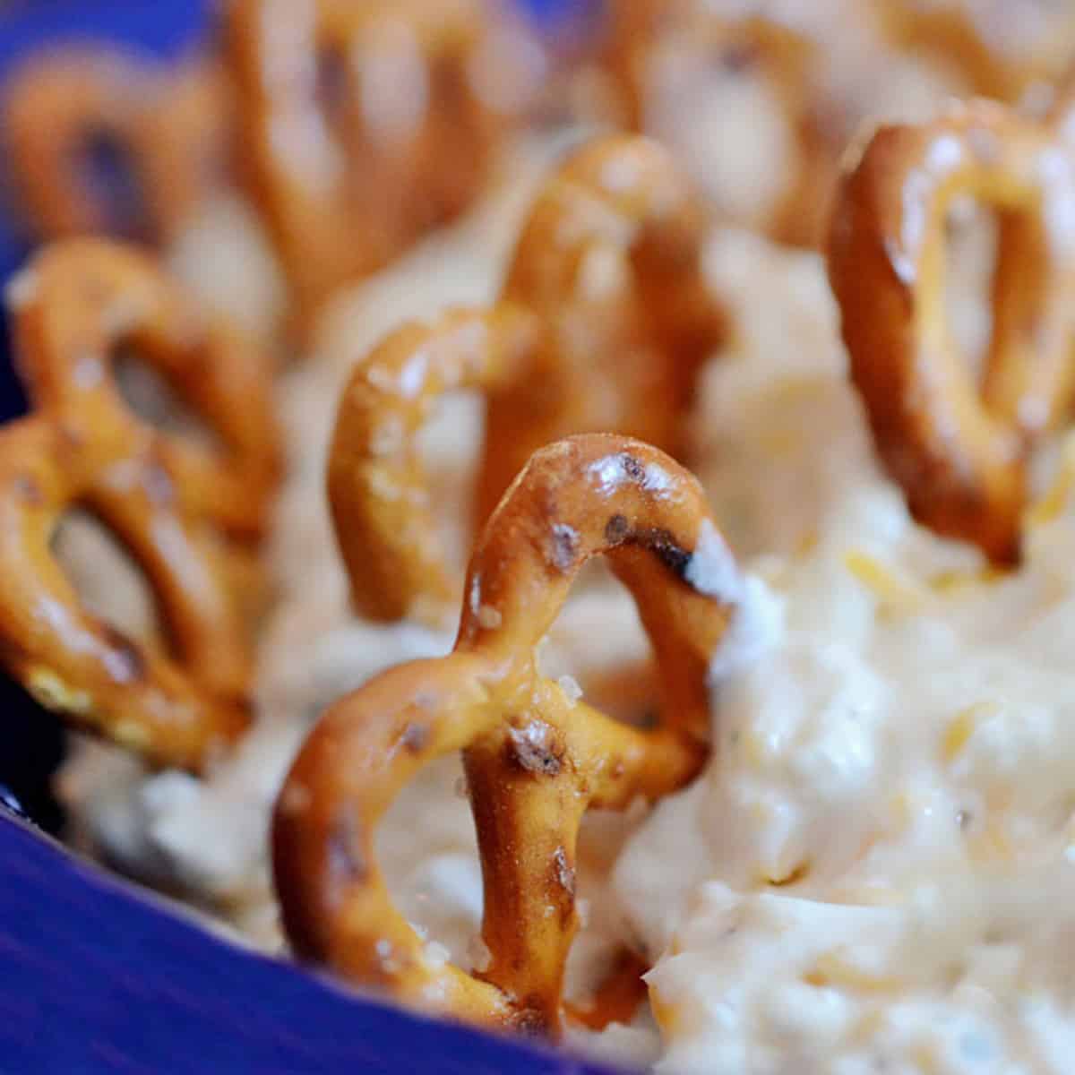 3 Easy Pretzel Dip Recipes (cheese pretzel dip, buffalo blue