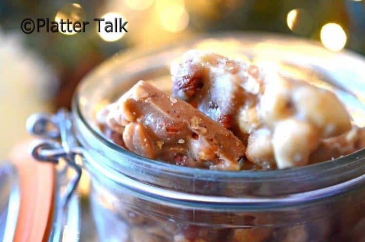 Peanut brittle in a jar.