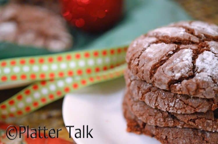 A close up of a stack of fudge crinkle cookies.