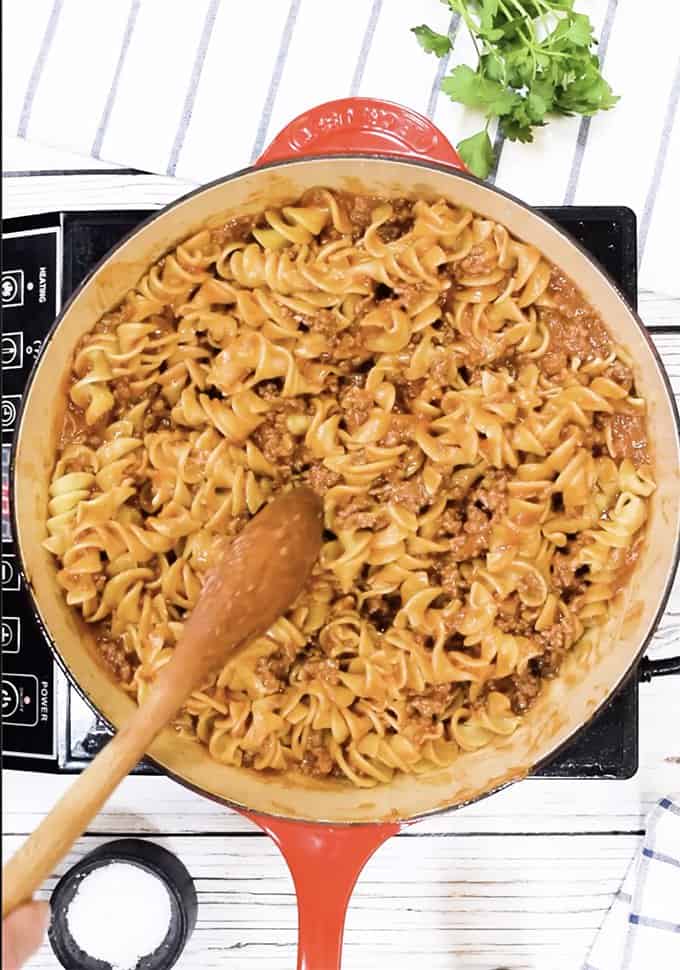 This homemade beefaroni features just three simple ingredients!