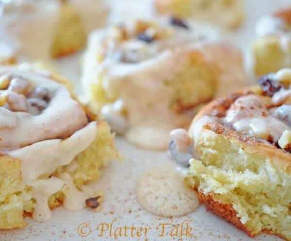 a close up of cinnamon rolls