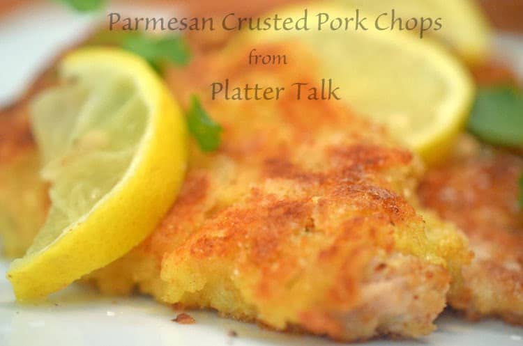 A close up of parmesan crusted pork chops