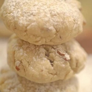 three pecan sandies stacked up