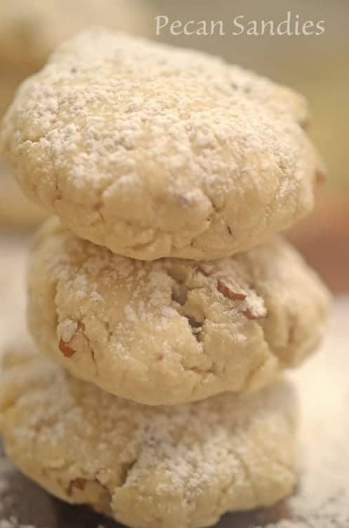 three pecan sandies stacked up