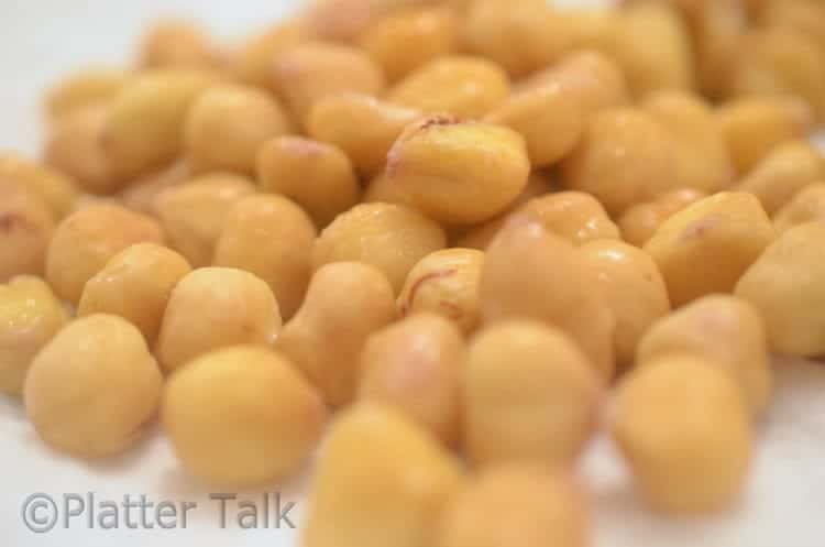 A pile of peeled hazelnuts