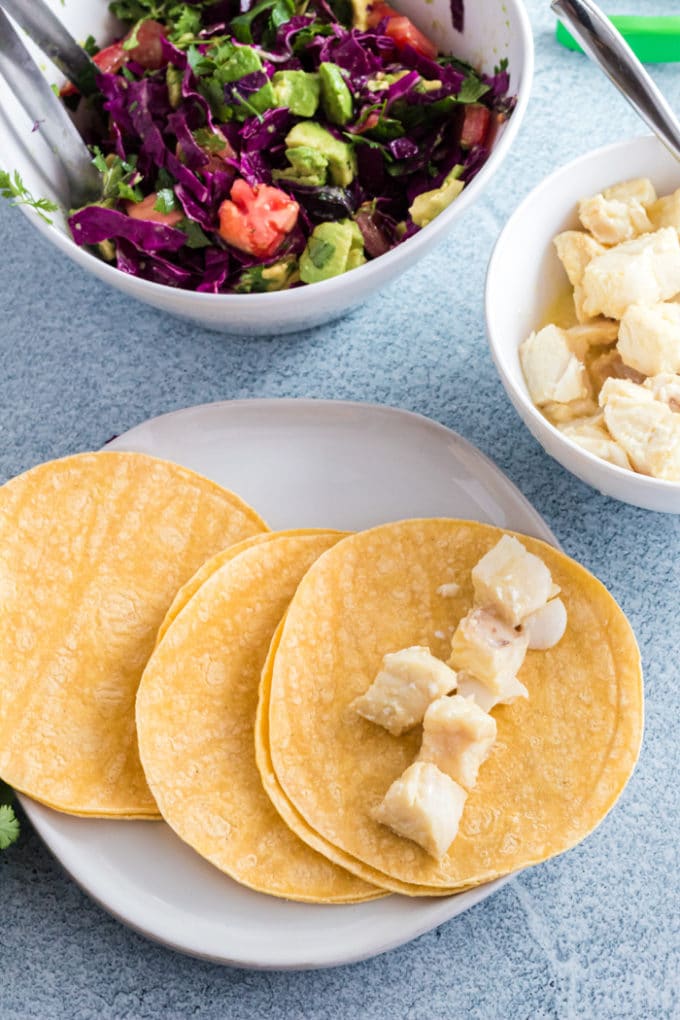 Tortillas and mahi-mahi for fish tacos.