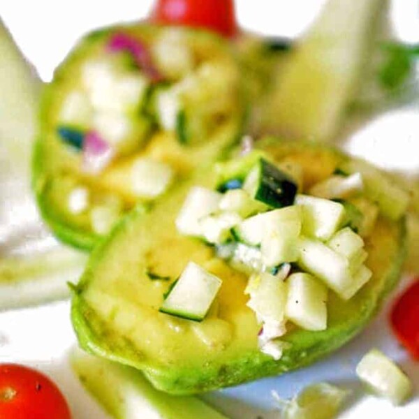 A close up of food, with Avocado and Salad