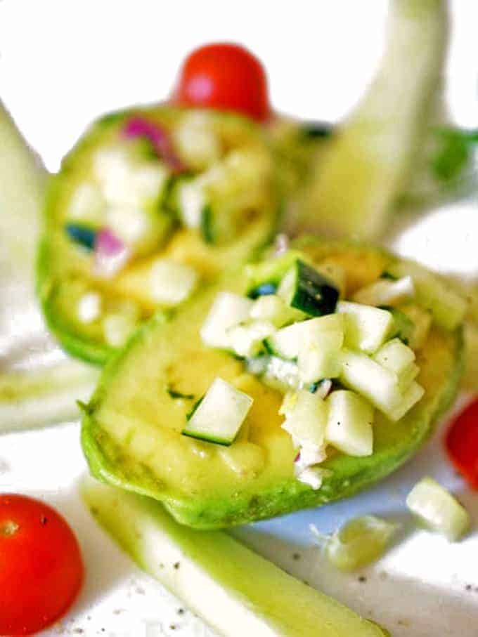 This light and healthy avocado cucumber salad is super simple to make.