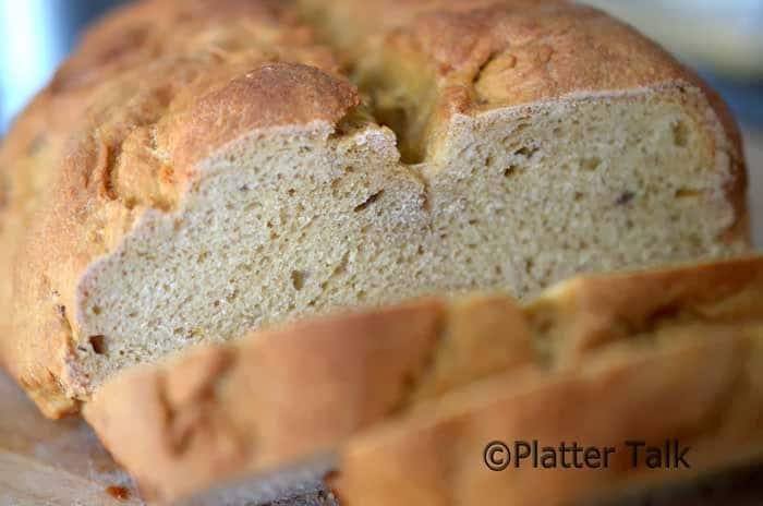 A close up of a piece of bread