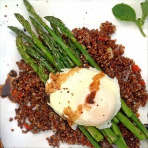 Poached Egg over Asparagus and Crispy Quinoa from Platter Talk