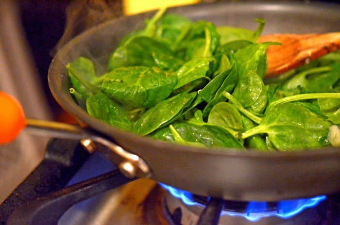 a pan of spinach.